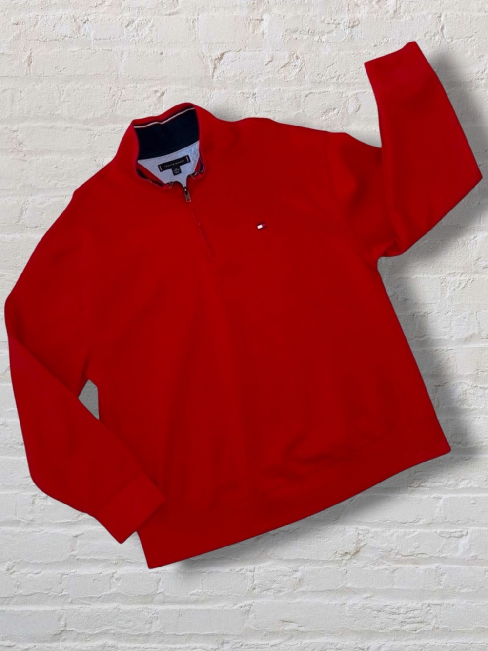 Tommy Hilfiger Men’s 2XLT Red Quarter Zip Pullover Sweater – Cotton Blend - Picture 8 of 12